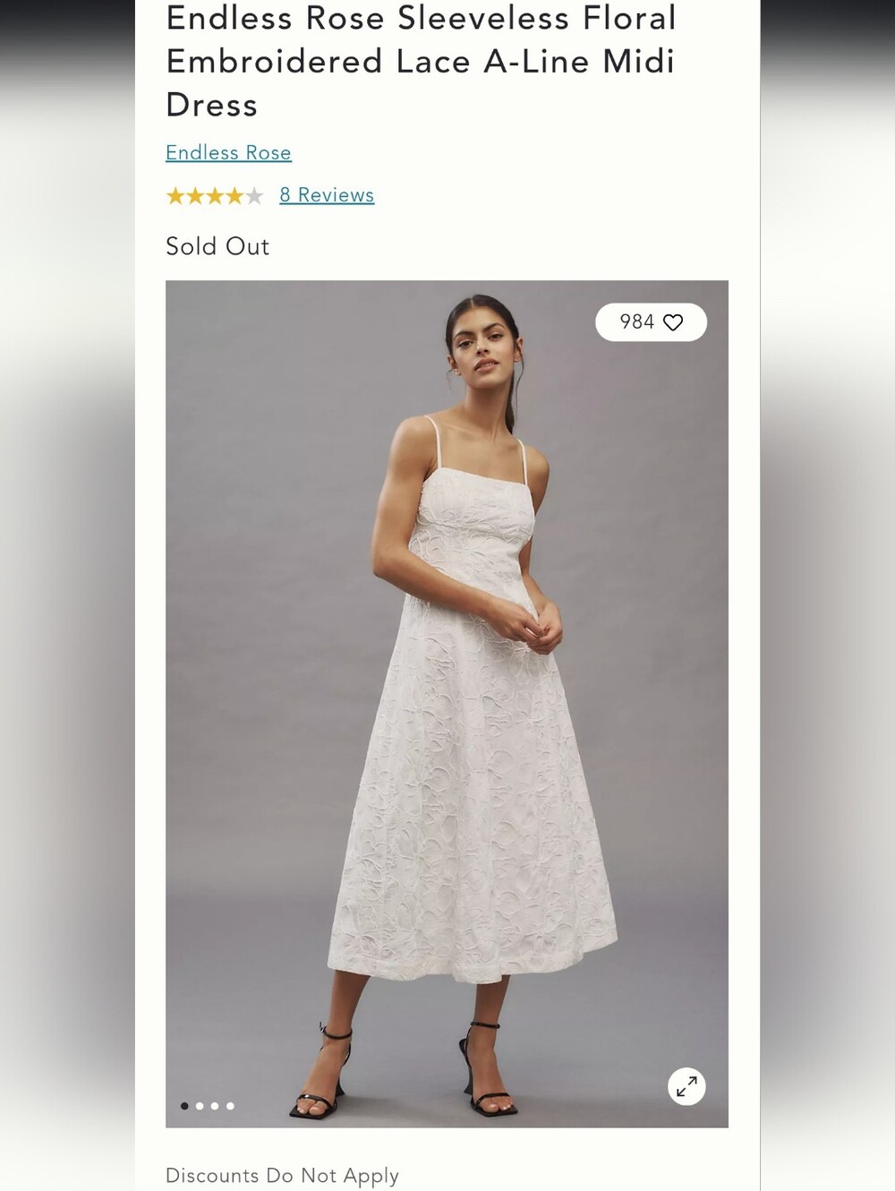 Anthropologie Endless Rose Embroidered Textured White Linen Dress S